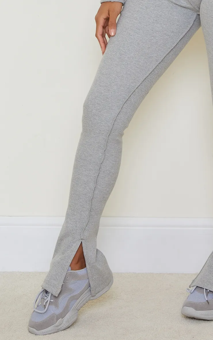 Grey Structured Rib Stitch Detail Split Hem Flared Trousers sold by Pretty Little Thing product image thumbnail 4