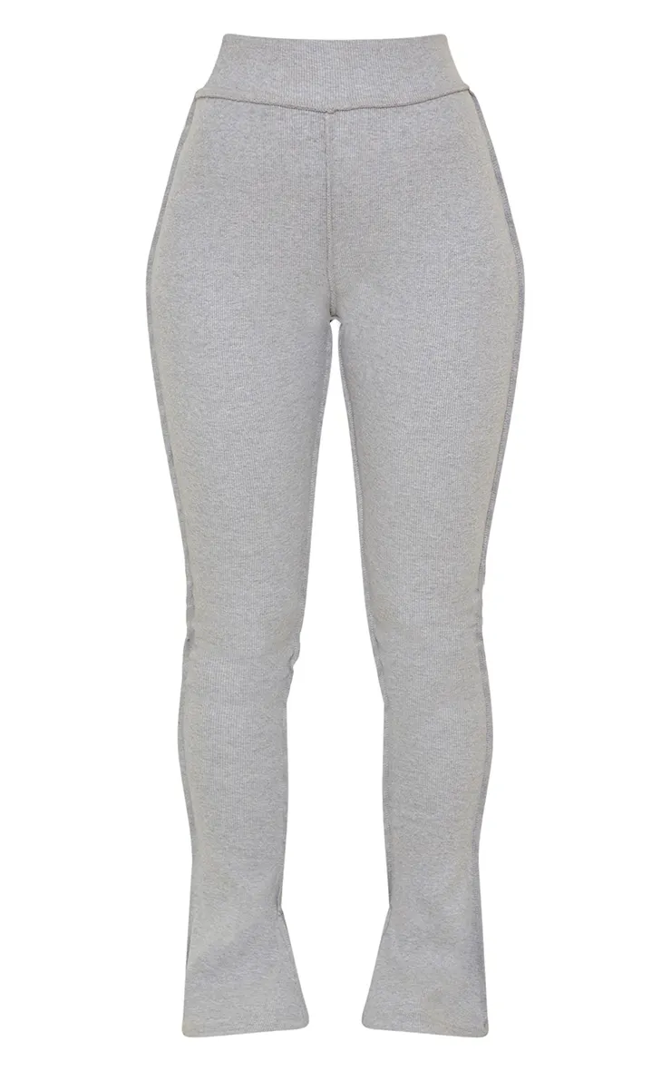 Grey Structured Rib Stitch Detail Split Hem Flared Trousers sold by Pretty Little Thing product image thumbnail 5