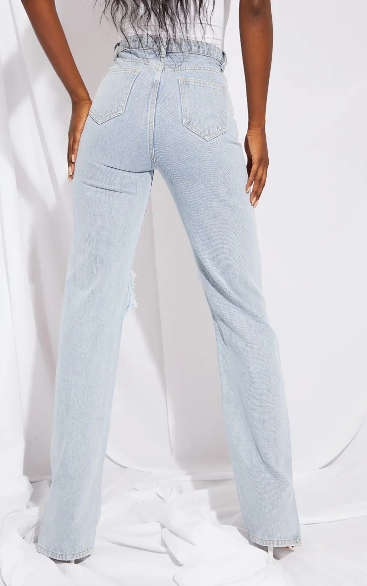 Tall Light Blue Ripped Knee Split Hem Denim Jeans sold by Pretty Little Thing product image thumbnail 3