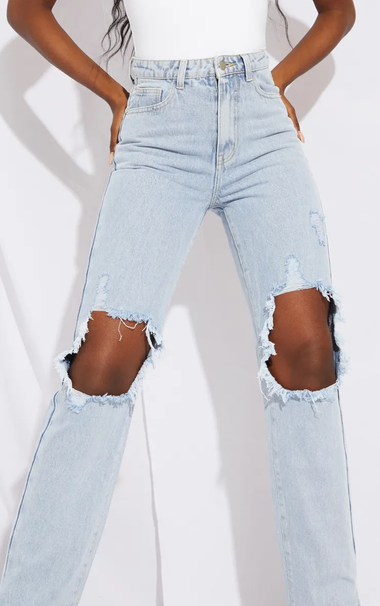 Tall Light Blue Ripped Knee Split Hem Denim Jeans sold by Pretty Little Thing product image thumbnail 4