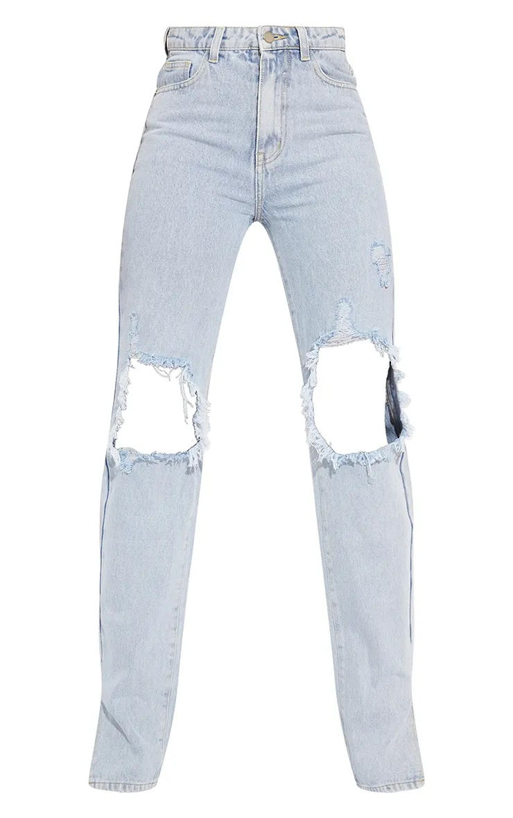 Tall Light Blue Ripped Knee Split Hem Denim Jeans sold by Pretty Little Thing product image thumbnail 5