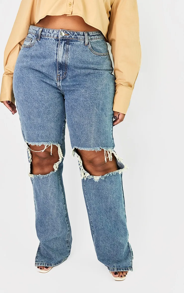 Plus Vintage Wash Ripped Knee Split Hem Jeans sold by Pretty Little Thing product image thumbnail 2