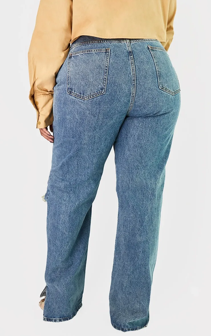 Plus Vintage Wash Ripped Knee Split Hem Jeans sold by Pretty Little Thing product image thumbnail 3