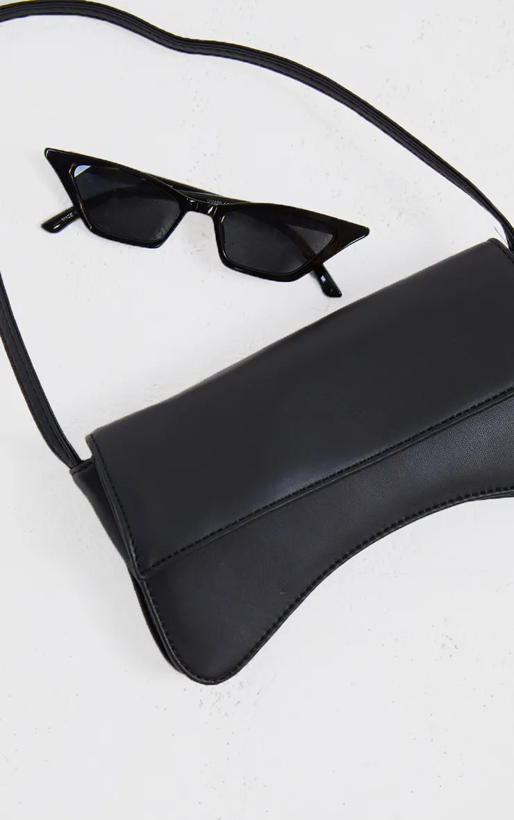 Black PU Flap Over Baguette Shoulder Bag sold by Pretty Little Thing product image thumbnail 2