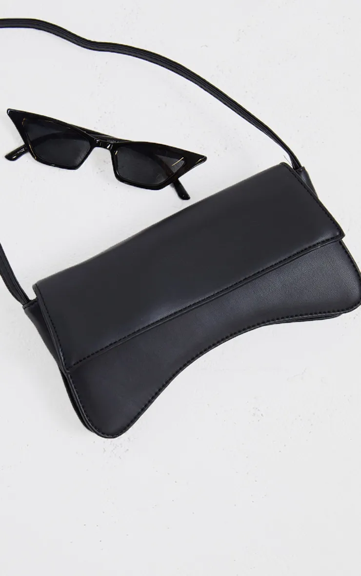 Black PU Flap Over Baguette Shoulder Bag sold by Pretty Little Thing product image thumbnail 3