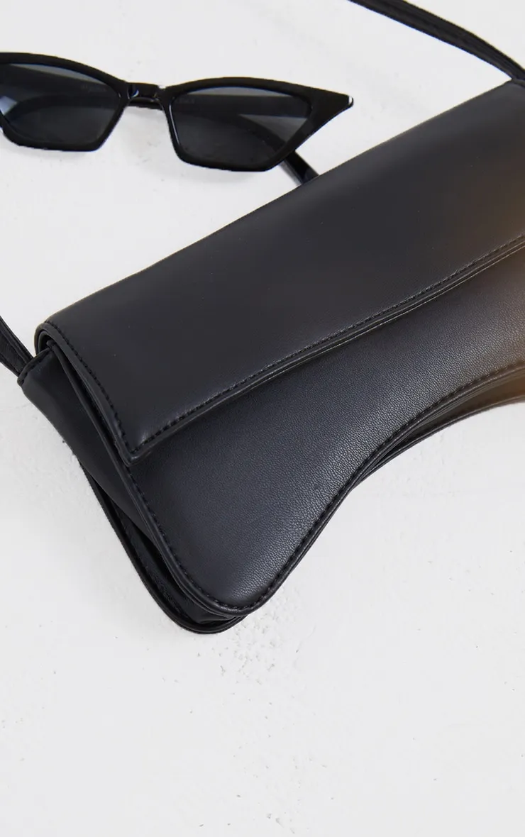 Black PU Flap Over Baguette Shoulder Bag sold by Pretty Little Thing product image thumbnail 4