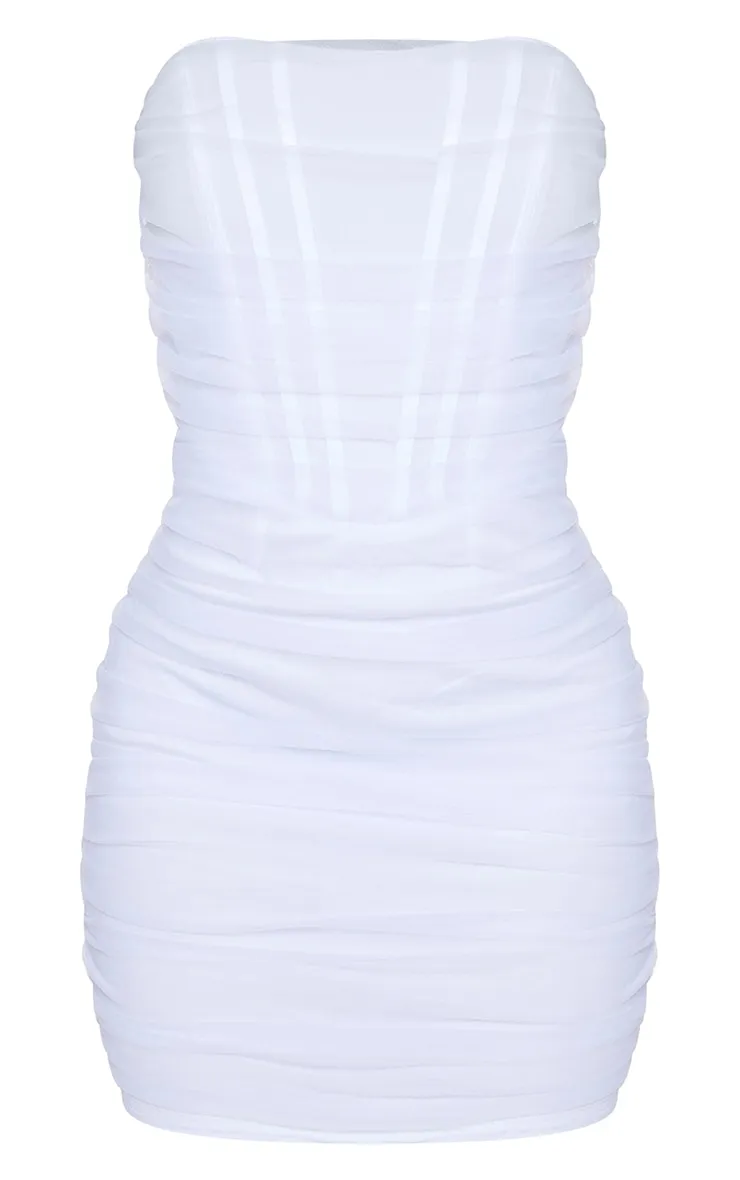 Shape White Mesh Corset Detail Ruched Bodycon Dress sold by Pretty Little Thing product image thumbnail 5