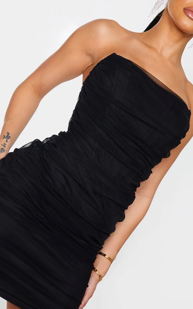 Shape Black Mesh Corset Detail Ruched Bodycon Dress sold by Pretty Little Thing product image thumbnail 4