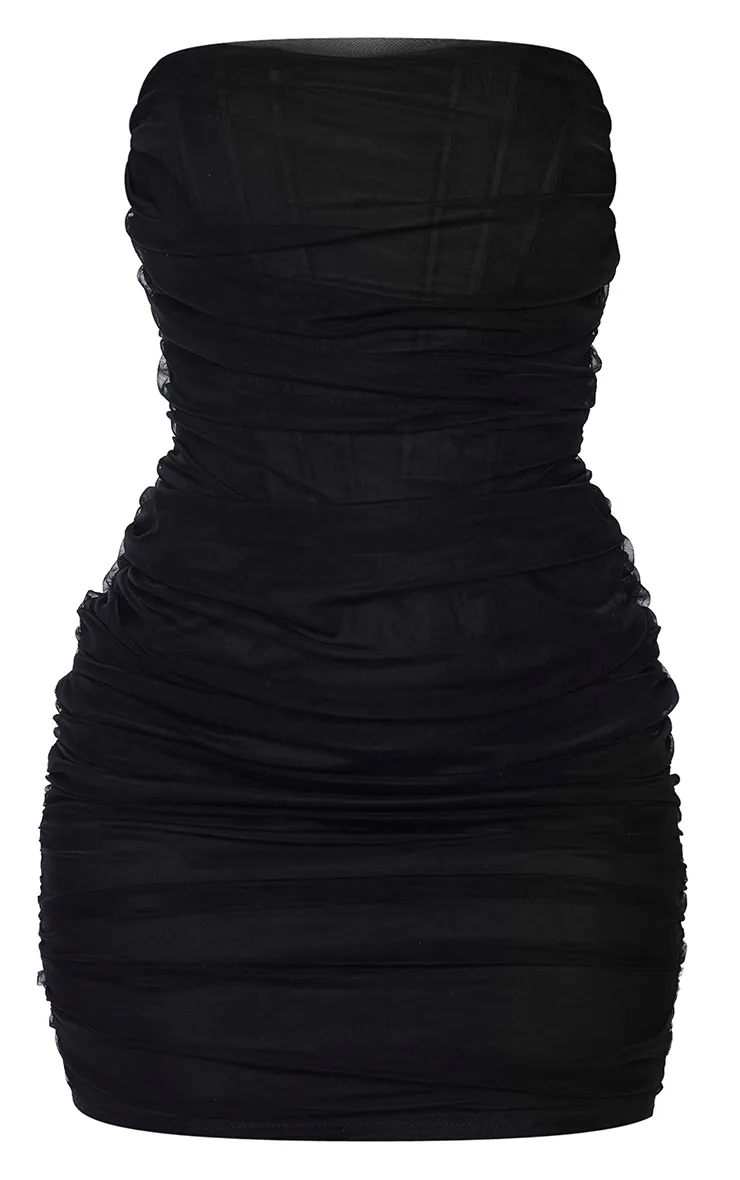 Shape Black Mesh Corset Detail Ruched Bodycon Dress sold by Pretty Little Thing product image thumbnail 5