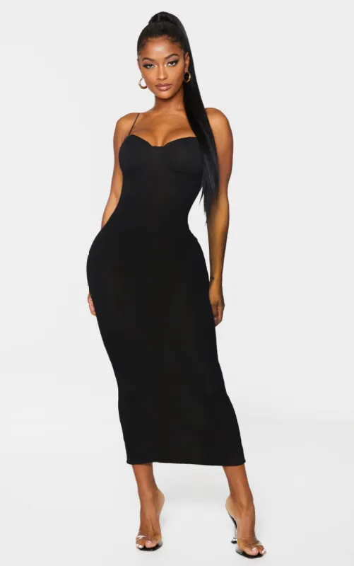 Shape Black Plisse Strappy Cup Detail Midaxi Dress sold by Pretty Little Thing
