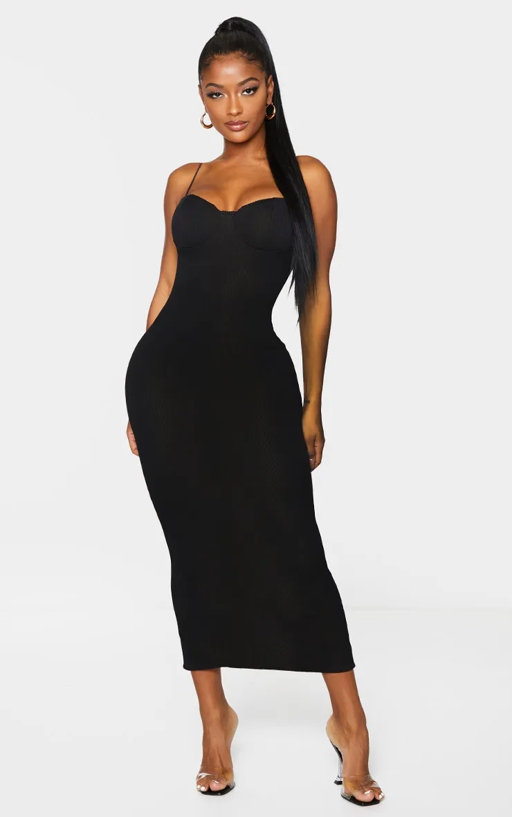 Shape Black Plisse Strappy Cup Detail Midaxi Dress sold by Pretty Little Thing