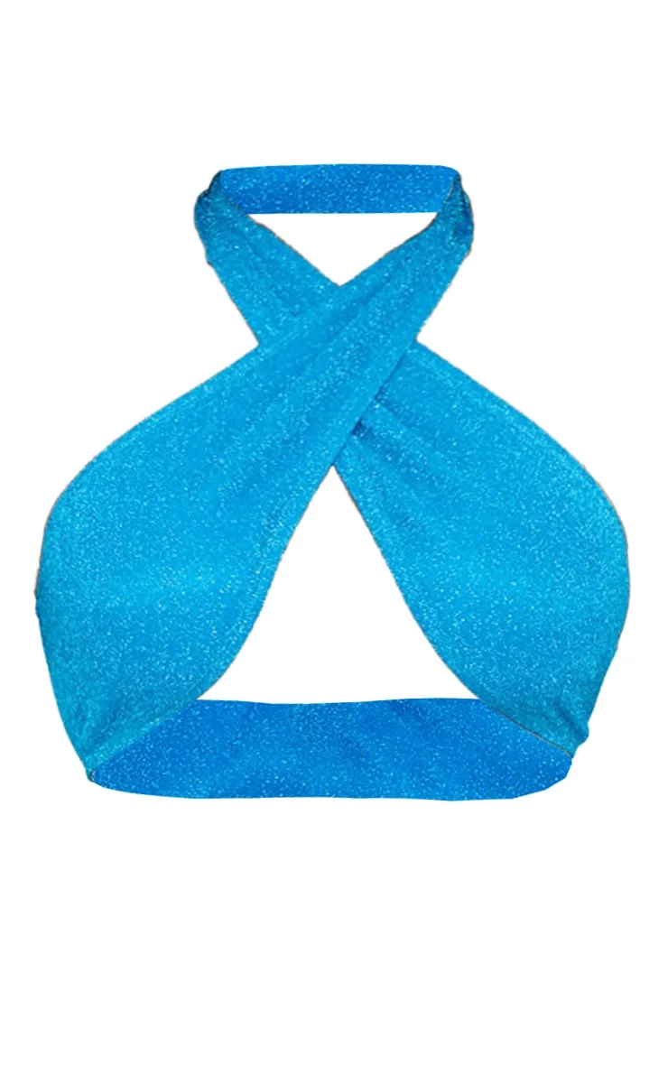 Blue Glitter Cross Front Bikini Top sold by Pretty Little Thing product image thumbnail 5