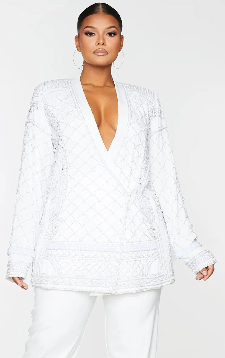 Plus White Premium Embellished Beaded Oversized Blazer sold by Pretty Little Thing product image thumbnail 2