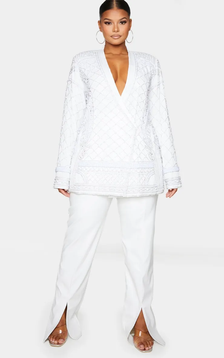 Plus White Premium Embellished Beaded Oversized Blazer sold by Pretty Little Thing product image thumbnail 4