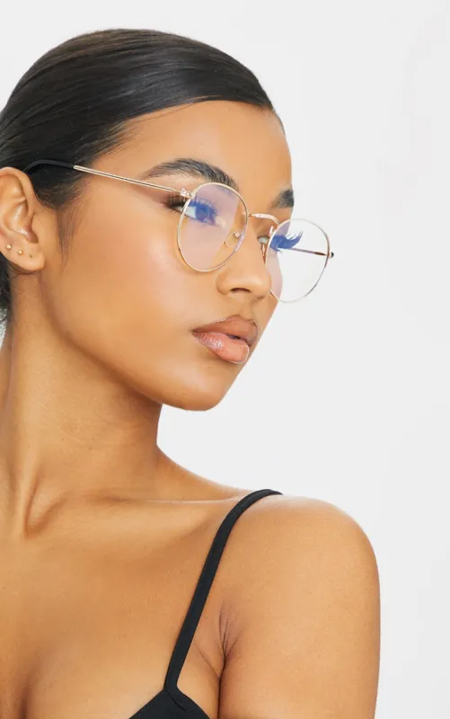 Gold Round Frame Blue Light Readers made by Pretty Little Thing