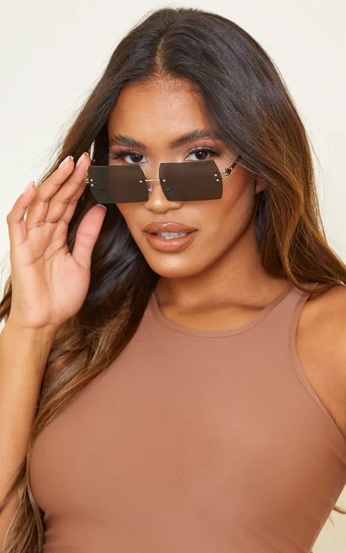 Black Frameless Square Frame Sunglasses sold by Pretty Little Thing