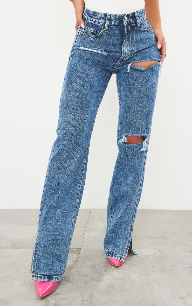Light Blue Wash Ripped Split Hem Jeans sold by Pretty Little Thing product image thumbnail 2