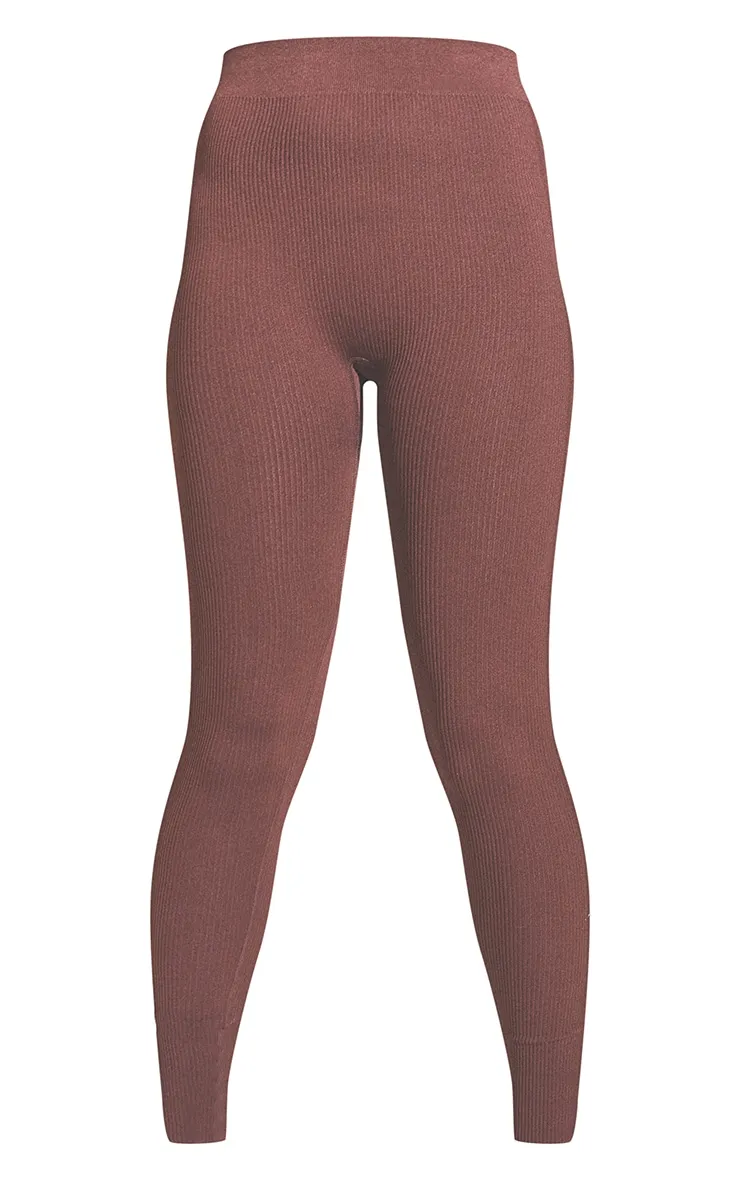 Chocolate Structured Contour Rib Leggings sold by Pretty Little Thing product image thumbnail 5