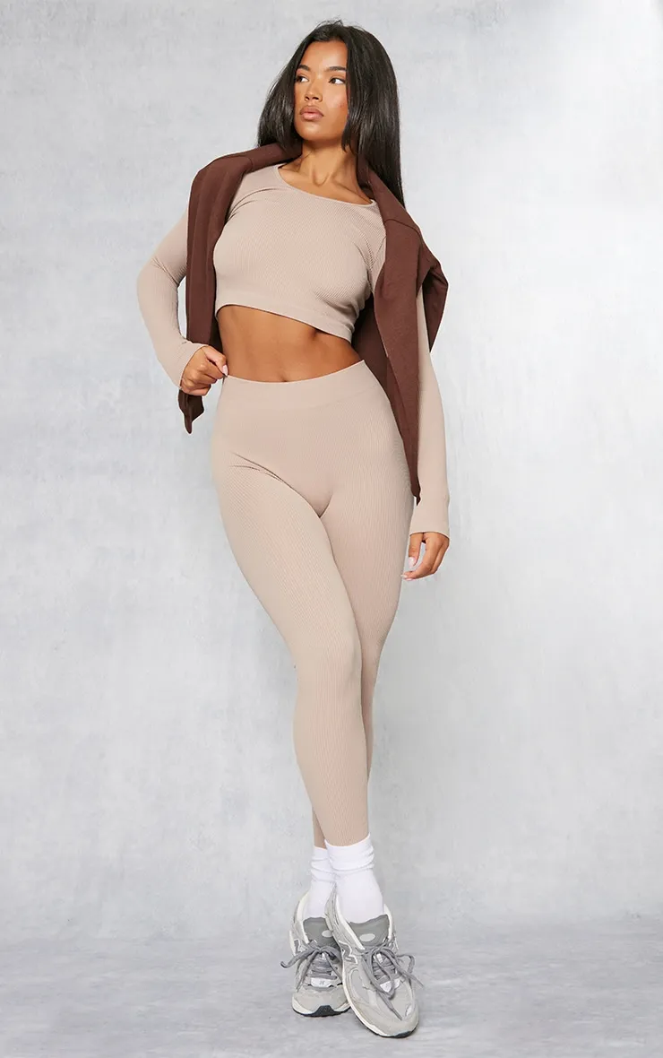 Stone Structured Contour Rib Leggings sold by Pretty Little Thing