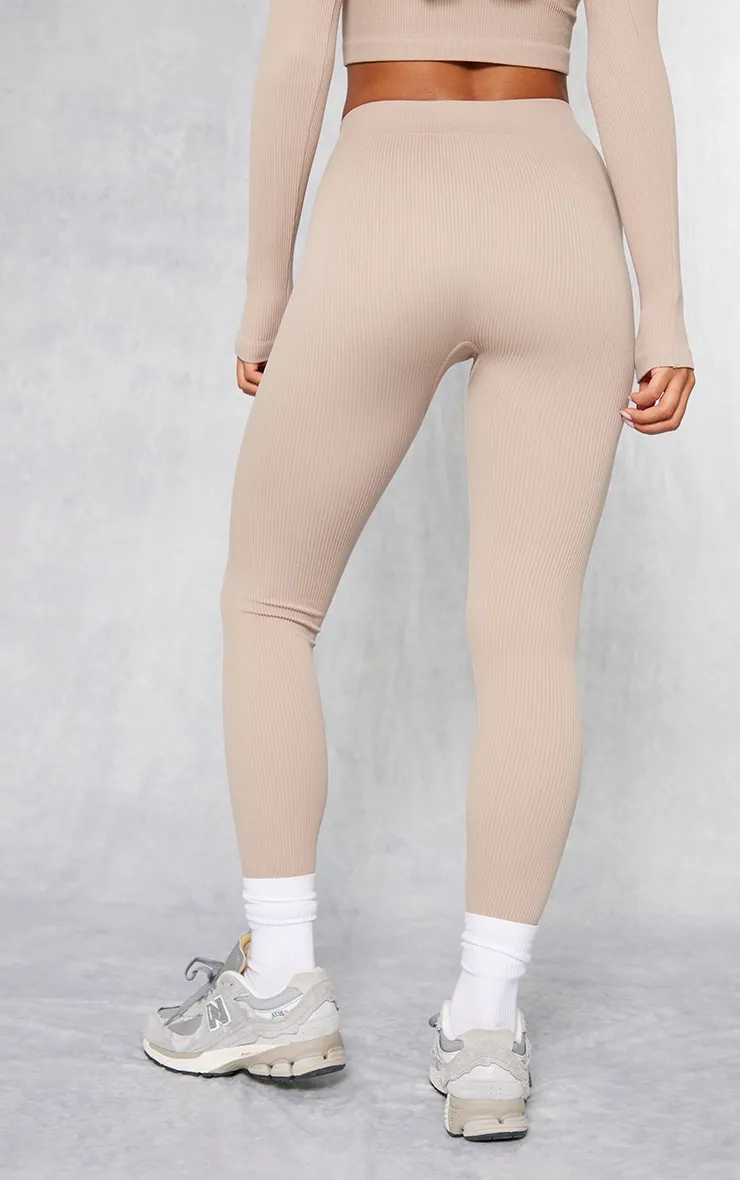 Stone Structured Contour Rib Leggings sold by Pretty Little Thing product image thumbnail 3
