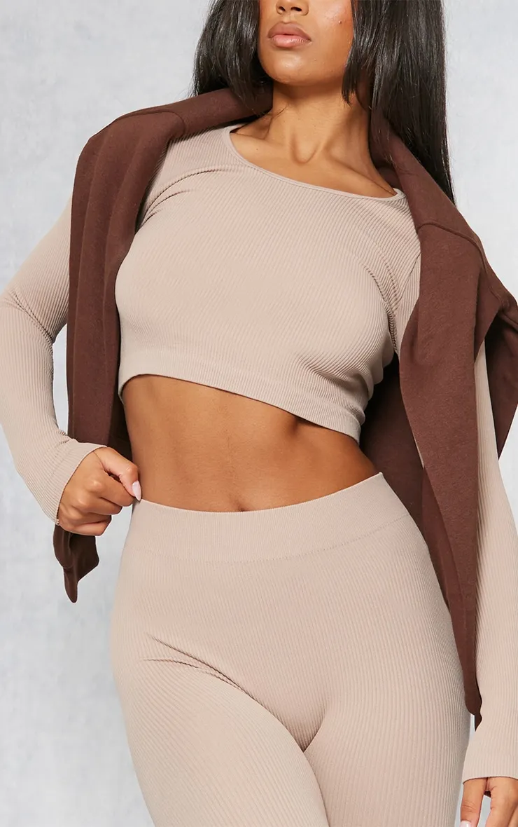 Stone Structured Contour Rib Leggings sold by Pretty Little Thing product image thumbnail 4