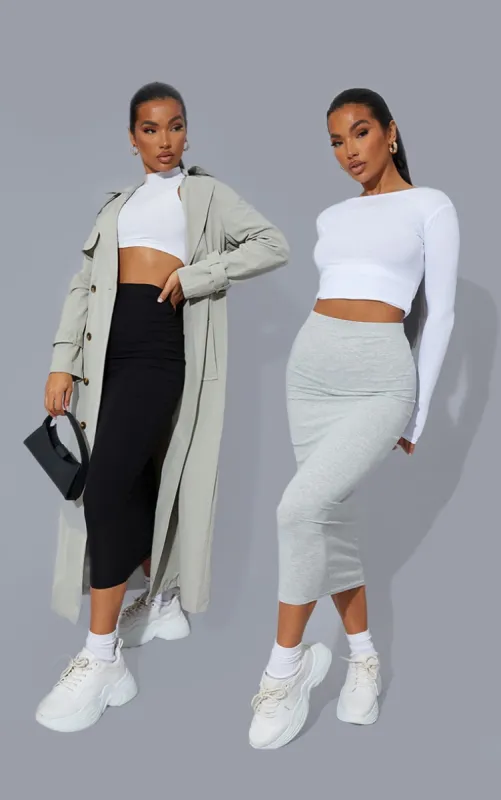 Black and Grey Basic Cotton Blend Jersey 2 Pack Midaxi Skirt sold by Pretty Little Thing
