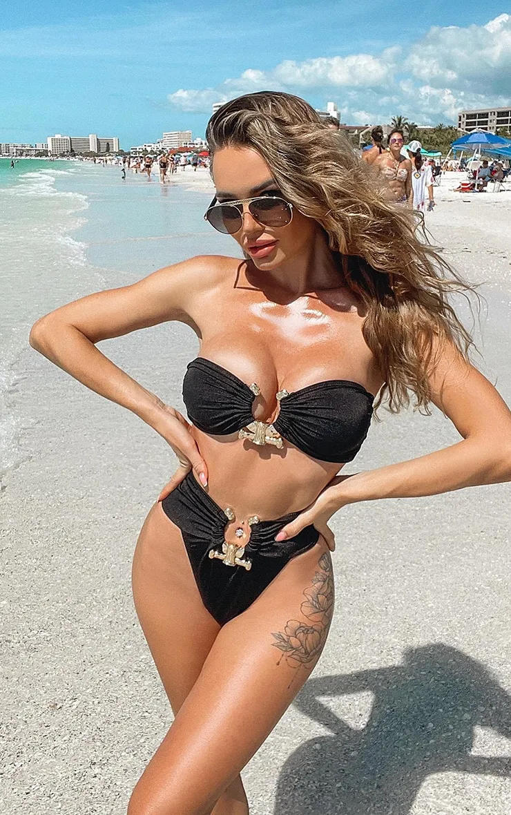 Black Hammered Trim High Waist Bikini Bottoms sold by Pretty Little Thing product image thumbnail 4