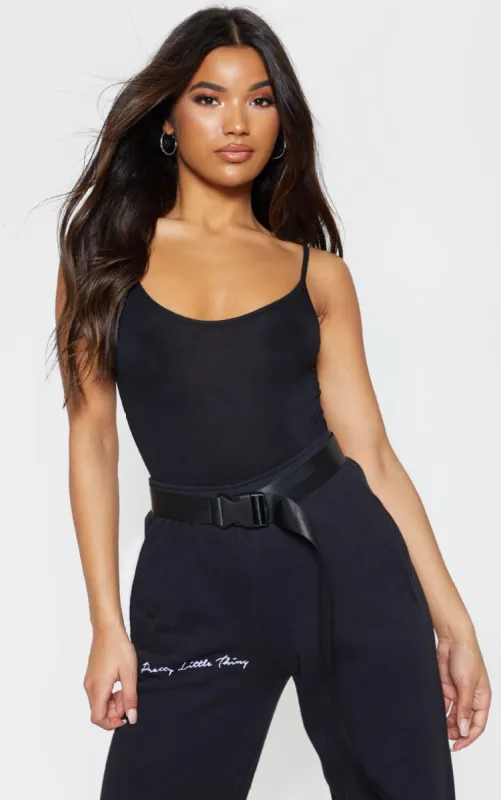 Basic Black Cotton Blend Scoop Neck Bodysuit sold by Pretty Little Thing