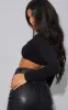 Basic Black Cotton Blend Long Sleeve Deep V Crop Top sold by Pretty Little Thing