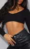 Basic Black Cotton Blend Long Sleeve Deep V Crop Top sold by Pretty Little Thing