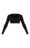 Basic Black Cotton Blend Long Sleeve Deep V Crop Top sold by Pretty Little Thing