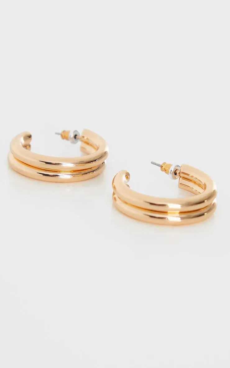 Gold Mini Chunky Double Hoop Earrings sold by Pretty Little Thing product image thumbnail 2