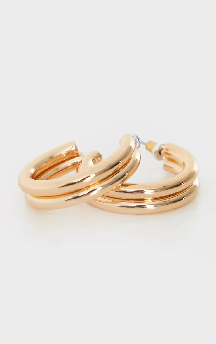Gold Mini Chunky Double Hoop Earrings sold by Pretty Little Thing product image thumbnail 3