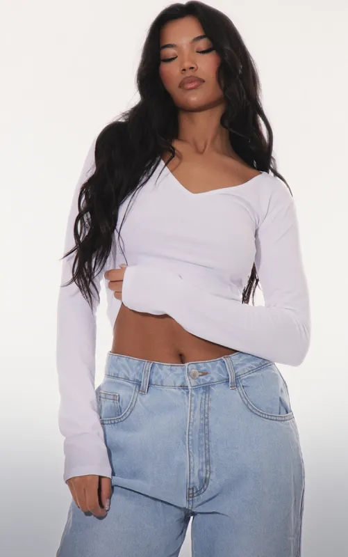 Basic White Cotton Blend Longline Long Sleeve Top sold by Pretty Little Thing