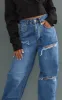PRETTYLITTLETHING Petite Mid Blue Wash Open Knee Boyfriend Jeans sold by Pretty Little Thing