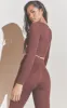 Chocolate Structured Contour Ribbed Round Neck Long Sleeve Crop Top sold by Pretty Little Thing
