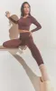 Chocolate Structured Contour Ribbed Round Neck Long Sleeve Crop Top sold by Pretty Little Thing