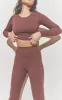 Chocolate Structured Contour Ribbed Round Neck Long Sleeve Crop Top sold by Pretty Little Thing