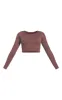 Chocolate Structured Contour Ribbed Round Neck Long Sleeve Crop Top sold by Pretty Little Thing