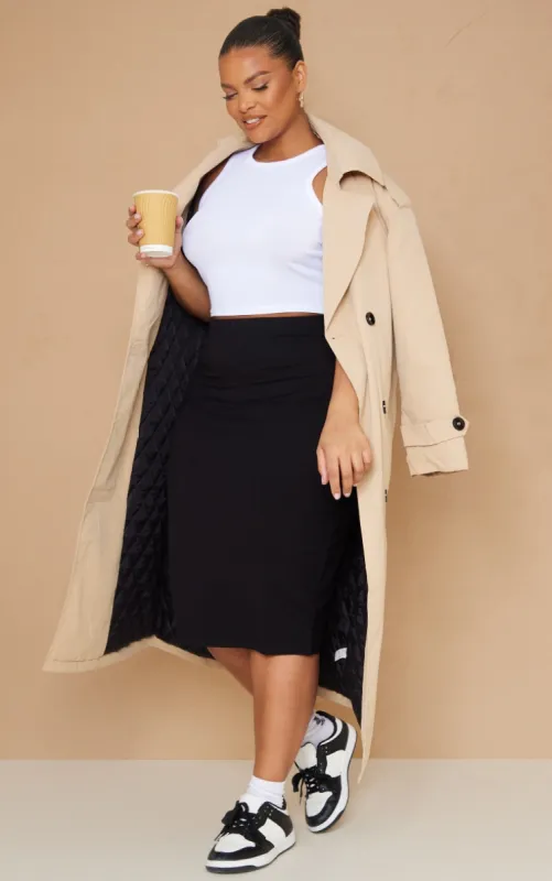 Basic Plus Black Jersey Midi Skirt sold by Pretty Little Thing