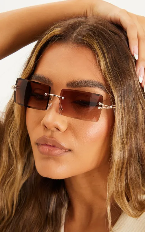 Rose Lens Square Frameless Sunglasses sold by Pretty Little Thing