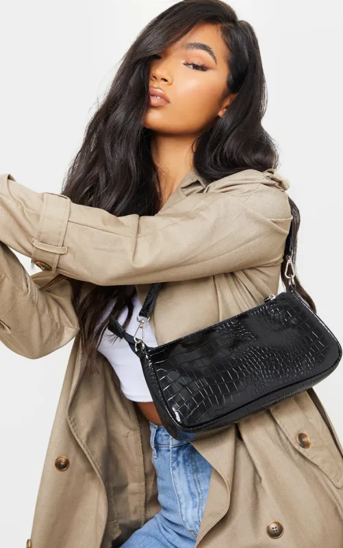Black Croc Shoulder Bag sold by Pretty Little Thing