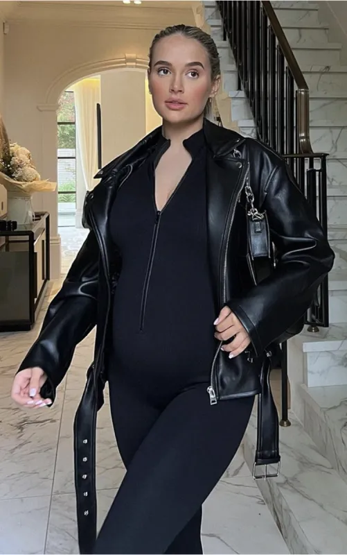 Maternity Black Contour Ribbed Jumpsuit sold by Pretty Little Thing