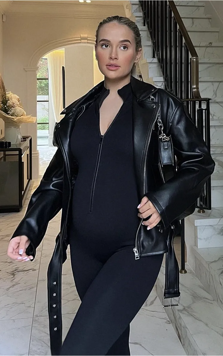 Maternity Black Contour Ribbed Jumpsuit sold by Pretty Little Thing