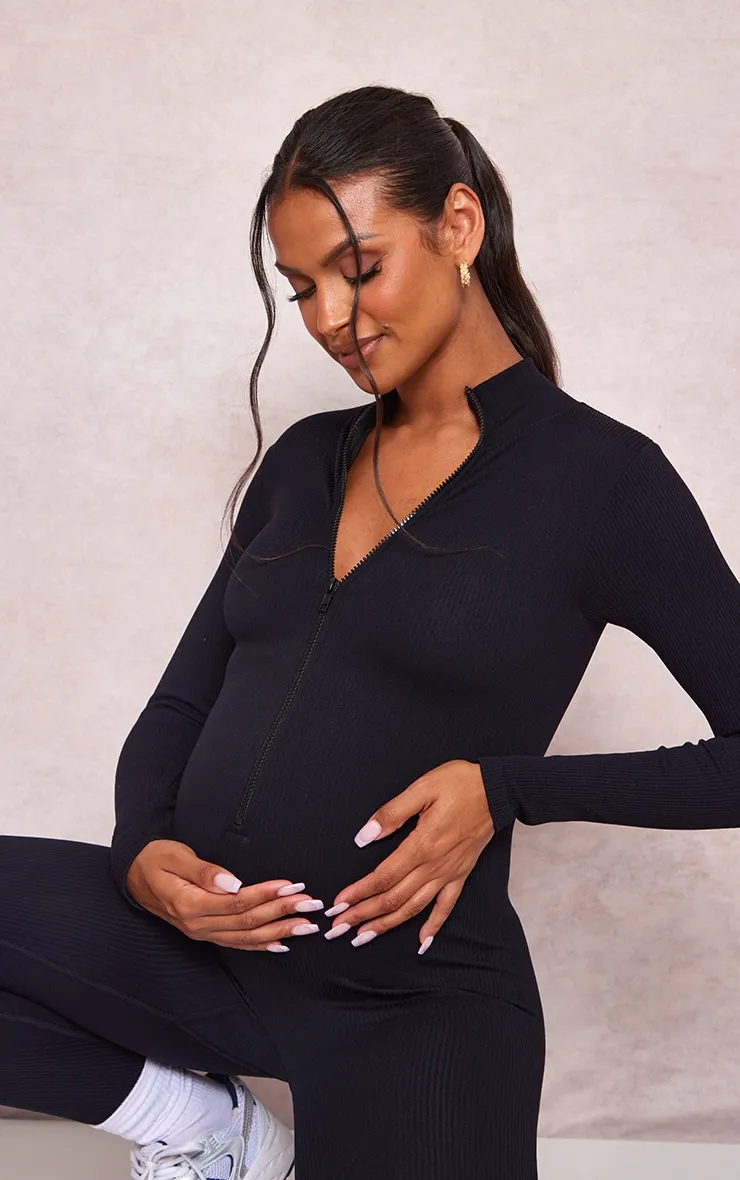 Maternity Black Contour Ribbed Jumpsuit sold by Pretty Little Thing product image thumbnail 4