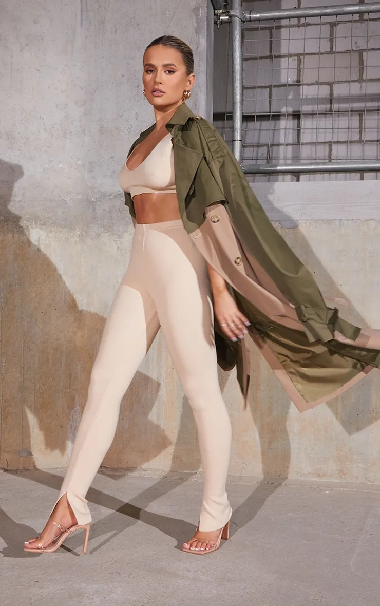 Khaki Contrast Oversized Belted Midi Trench Coat sold by Pretty Little Thing product image thumbnail 3