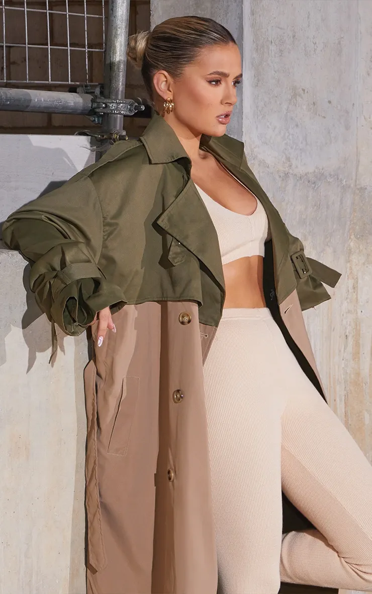 Khaki Contrast Oversized Belted Midi Trench Coat sold by Pretty Little Thing product image thumbnail 4