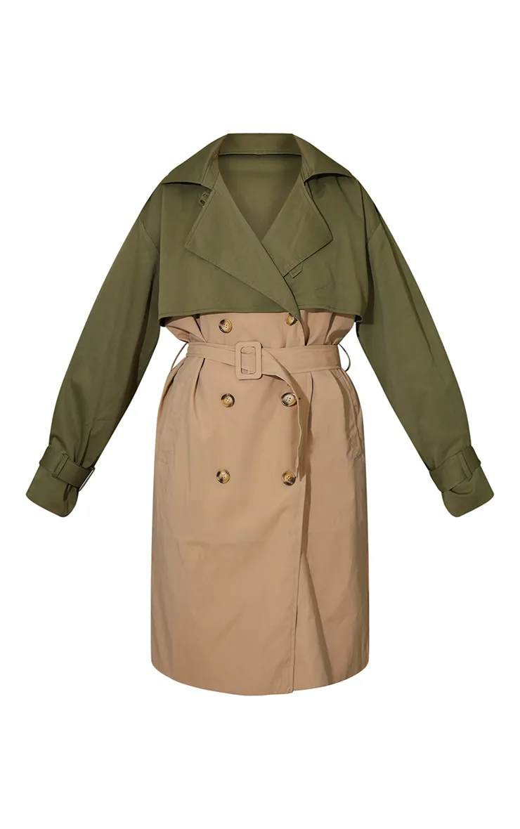 Khaki Contrast Oversized Belted Midi Trench Coat sold by Pretty Little Thing product image thumbnail 5