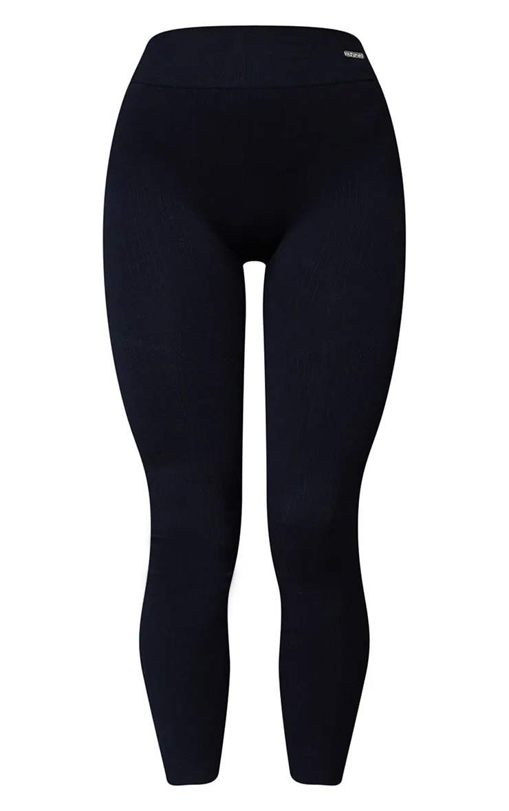 Black Seamless Rib High Waisted Gym Leggings sold by Pretty Little Thing product image thumbnail 5