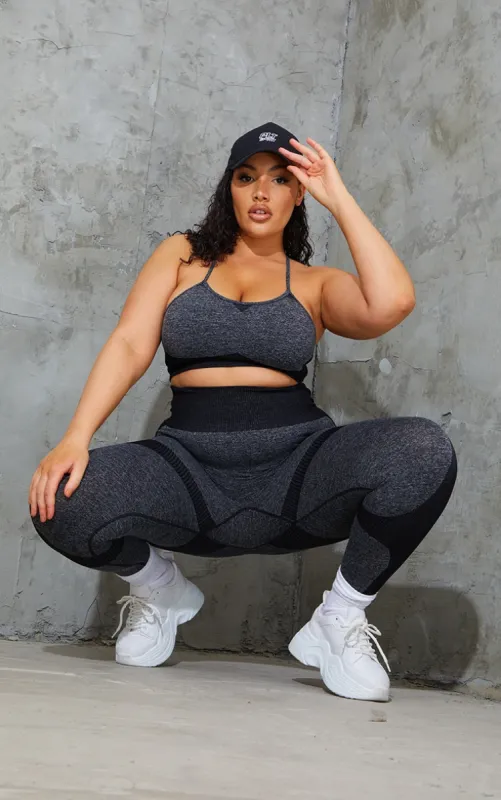 Plus Black Seamless Longline Sports Bra Top sold by Pretty Little Thing